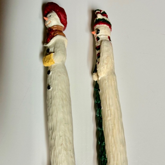 Vintage Hand Carved Look Resin Snowman and Snowlady Figurines - Picture 3 of 4